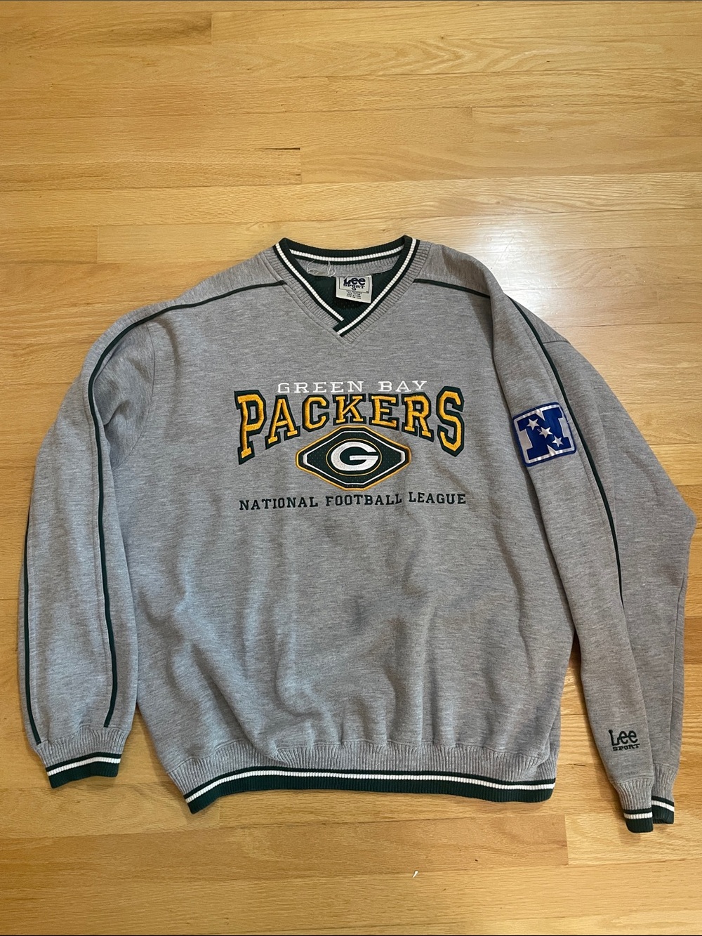 Vintage Gray Green Bay Packers V-Neck Sweater with Yellow Logo